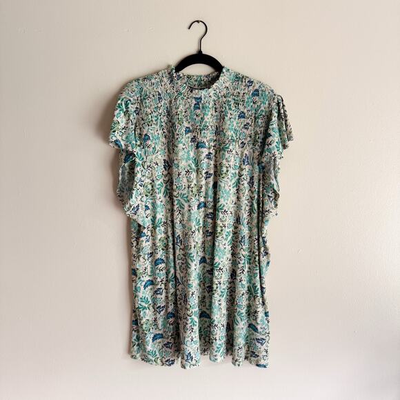Torrid Green + Blue Floral Print Short Sleeve Smocked Mock Neck Top - 3X - NWT - Picture 9 of 11